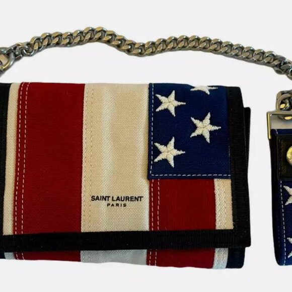 Saint Laurent Canvas Bifold Wallet America Flag Made in Italy - Picture 7 of 7